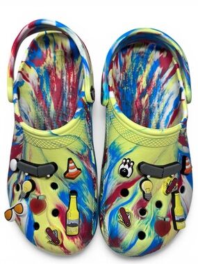 Crocs Classic Clog Marbled Primary Red Blue Yellow Mens 7 Womens 9 Charms